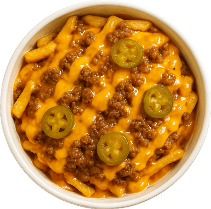 Loaded fries with cheese, jalapenos and peri drizzle